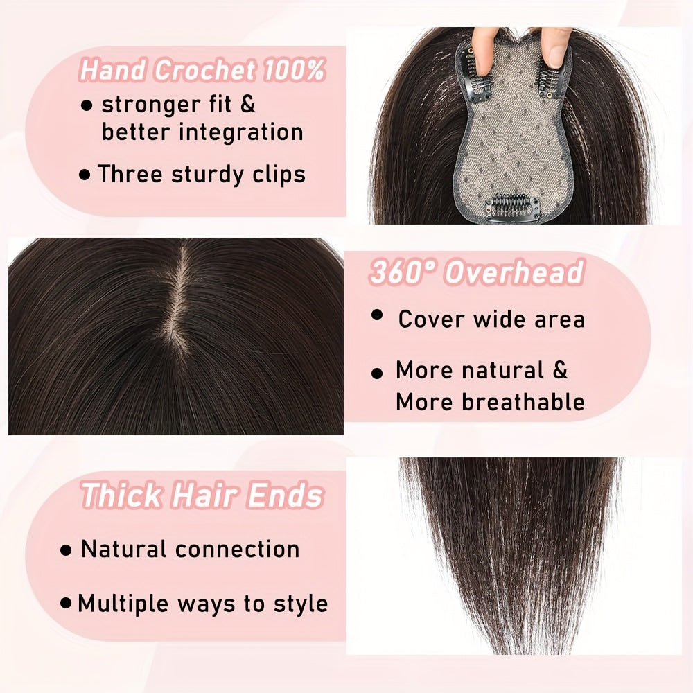 3D Real Human Hair Toppers for Women - 165% Density, Straight Hair Pieces with Bangs, Clip-In Middle Part for Thinning Hair - Natural Look, Versatile Styling, Fuller Head Coverage, Hair Accessories