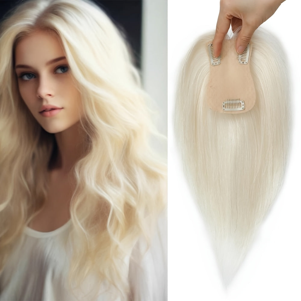 3D Real Human Hair Toppers for Women - 165% Density, Straight Hair Pieces with Bangs, Clip-In Middle Part for Thinning Hair - Natural Look, Versatile Styling, Fuller Head Coverage, Hair Accessories