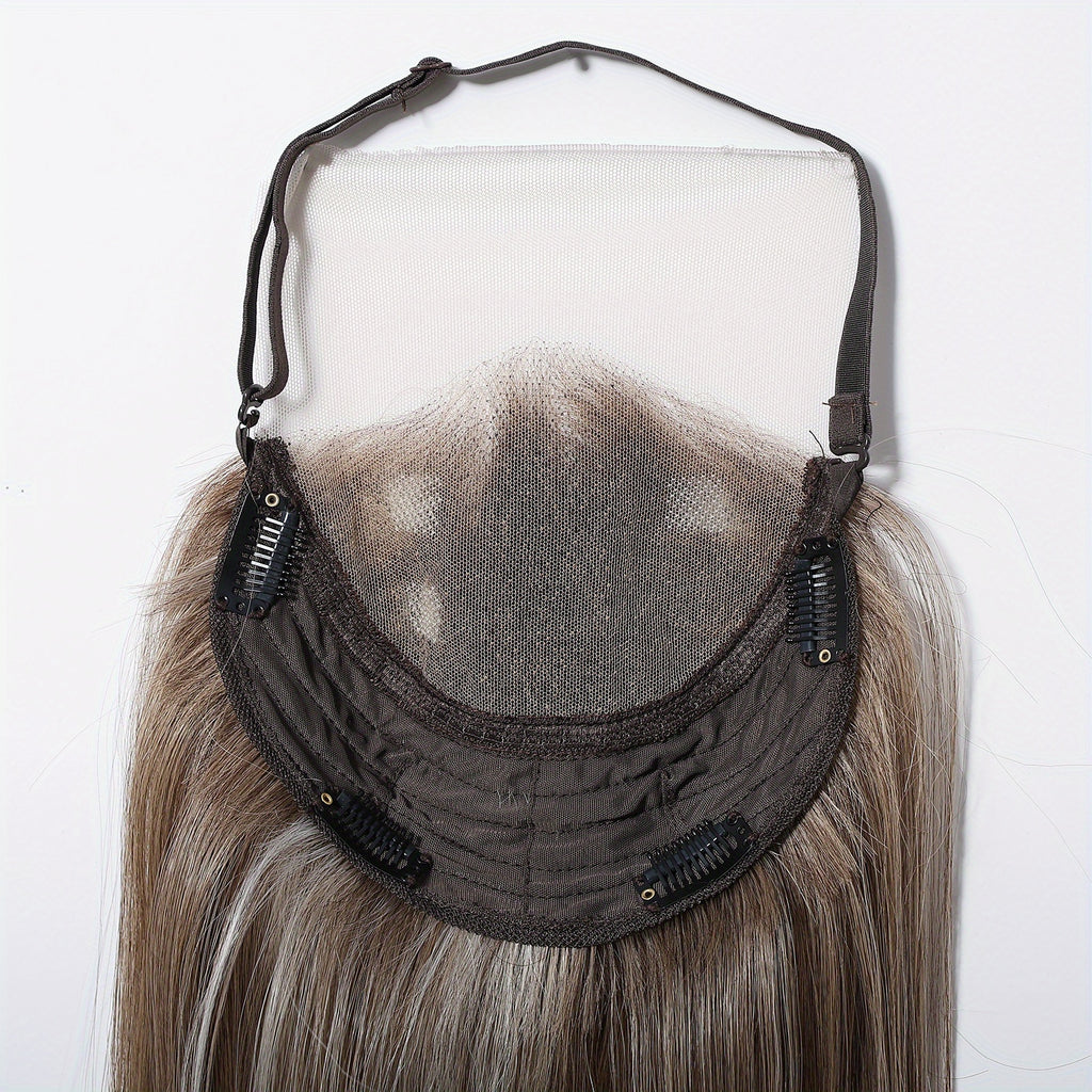 Luxury 6*6Inch Front Lace Hair Topper 100% High Quality Synthetic Lace Hair Topper for Woman Clip-In Hair Extensions Increase Hair Volume 24Inch Long Hair Versatile for Ladies Wear Firmly-with Adjustment Strap