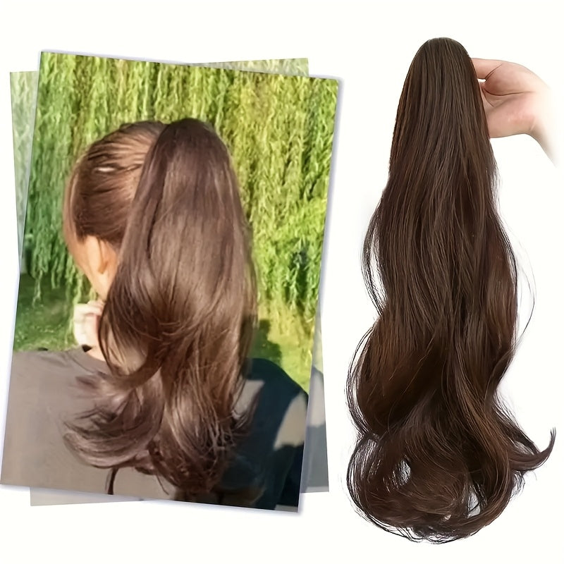 A Stylish Wig Featuring Long, Curly Hair with a Detachable Braid, Perfect for an Elegant Ponytail. This Internet-Famous High Ponytail Wig Showcases Long Hair with Voluminous Waves And A, Fluffy Braid