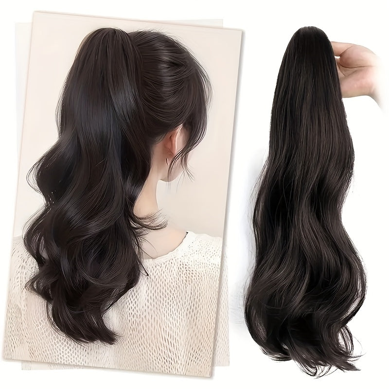 A Stylish Wig Featuring Long, Curly Hair with a Detachable Braid, Perfect for an Elegant Ponytail. This Internet-Famous High Ponytail Wig Showcases Long Hair with Voluminous Waves And A, Fluffy Braid