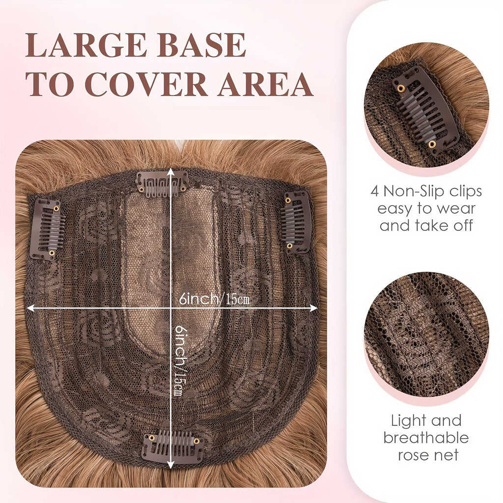 18-Inch Hair Toppers Designed for Women Featuring Fringe Bangs, Long Wavy Curls, And Clips for Easy Attachment, Perfect for Adding Volume to Thin Hair with Synthetic Highlights