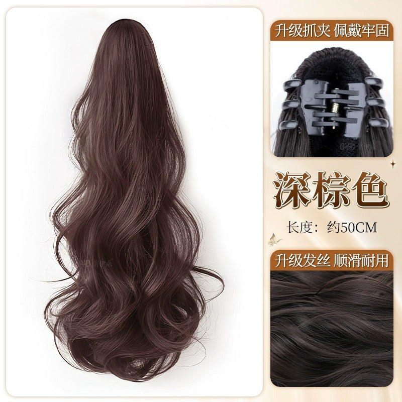 Women's Wig Claw Clip Big Wave High Ponytail Realistic Hair Medium Long Ponytail Natural Fluffy Braid Curly Hair