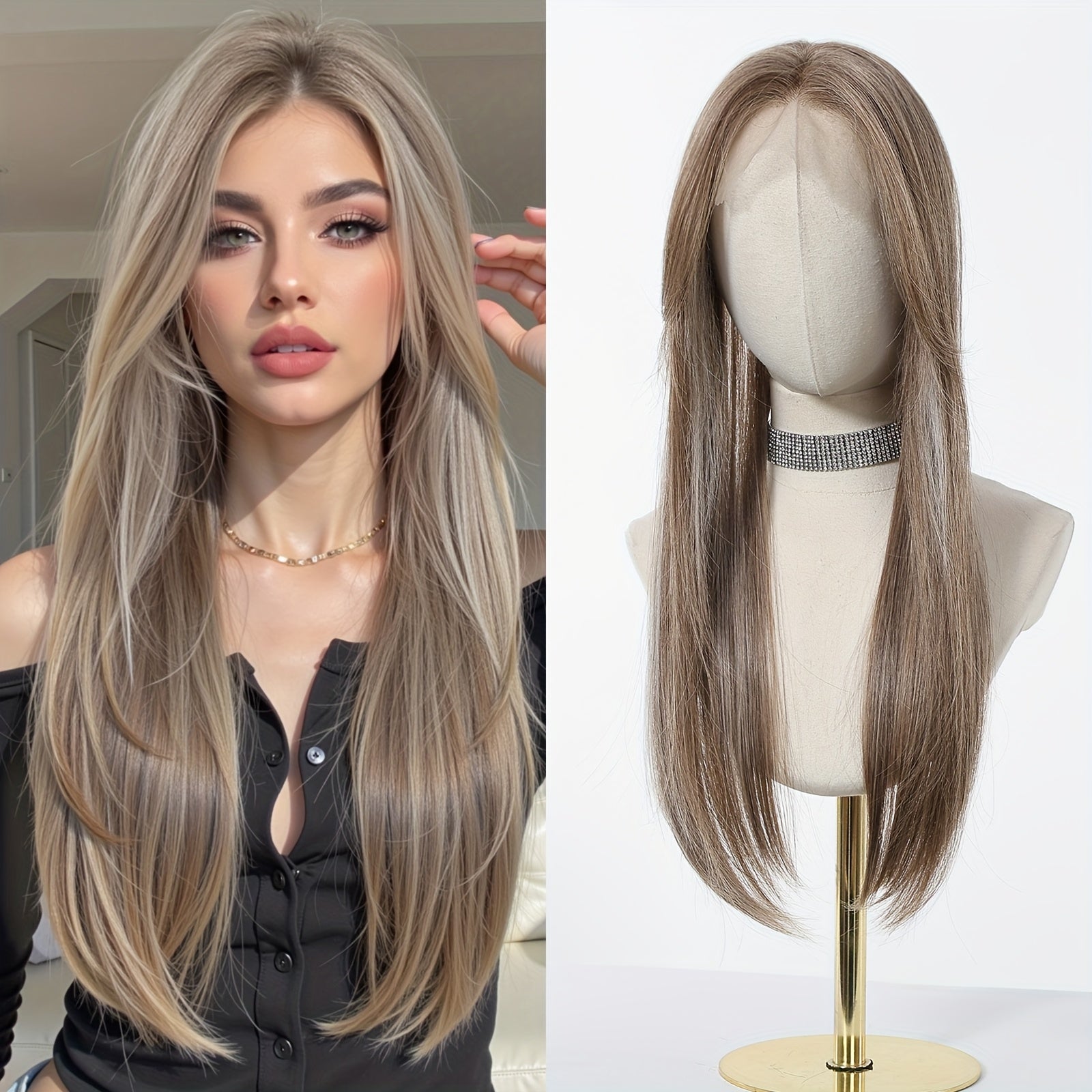 Luxury 6*6Inch Front Lace Hair Topper 100% High Quality Synthetic Lace Hair Topper for Woman Clip-In Hair Extensions Increase Hair Volume 24Inch Long Hair Versatile for Ladies Wear Firmly-with Adjustment Strap