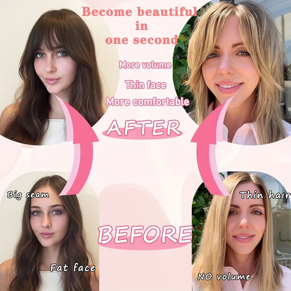 3D Real Human Hair Toppers for Women - 165% Density, Straight Hair Pieces with Bangs, Clip-In Middle Part for Thinning Hair - Natural Look, Versatile Styling, Fuller Head Coverage, Hair Accessories