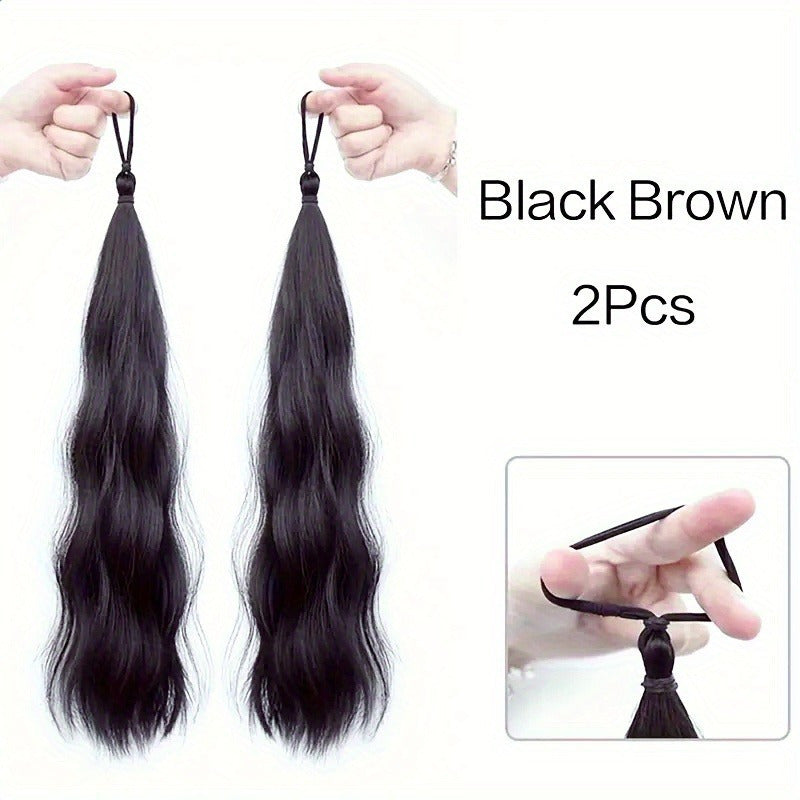 A Set of Two Long Wavy Ponytail Wig Pieces for Women, Complete with Rubber Bands And Elastic Hair Ties, Ideal for Different Hairstyles, Including Wigs And Extended Ponytails, Suitable for All Hair Types