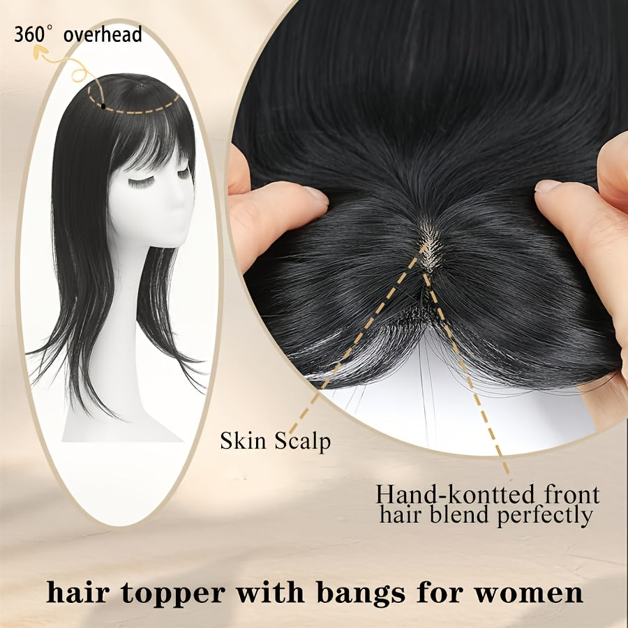 Women'S Hair Toppers for Thinning Hair, 18-Inch Clip-In Pieces with Middle Part Bangs, Straight Synthetic Wig Toppers