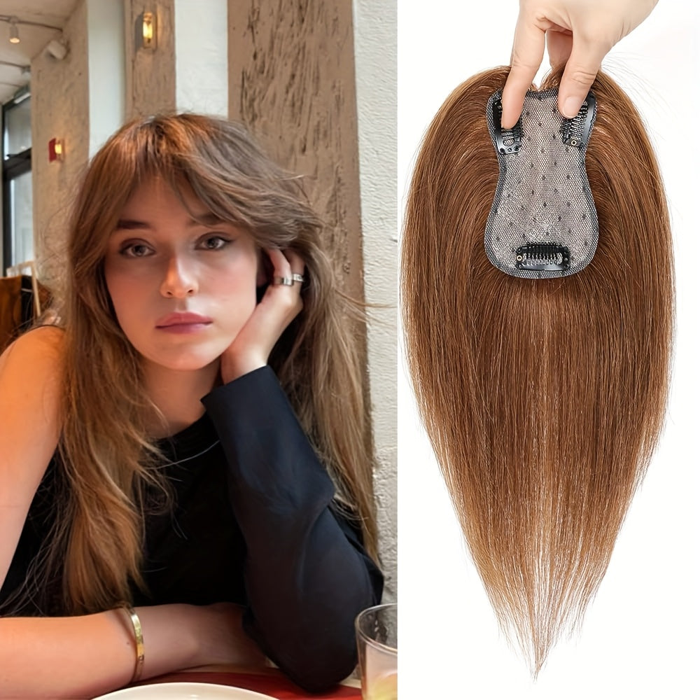 3D Real Human Hair Toppers for Women - 165% Density, Straight Hair Pieces with Bangs, Clip-In Middle Part for Thinning Hair - Natural Look, Versatile Styling, Fuller Head Coverage, Hair Accessories