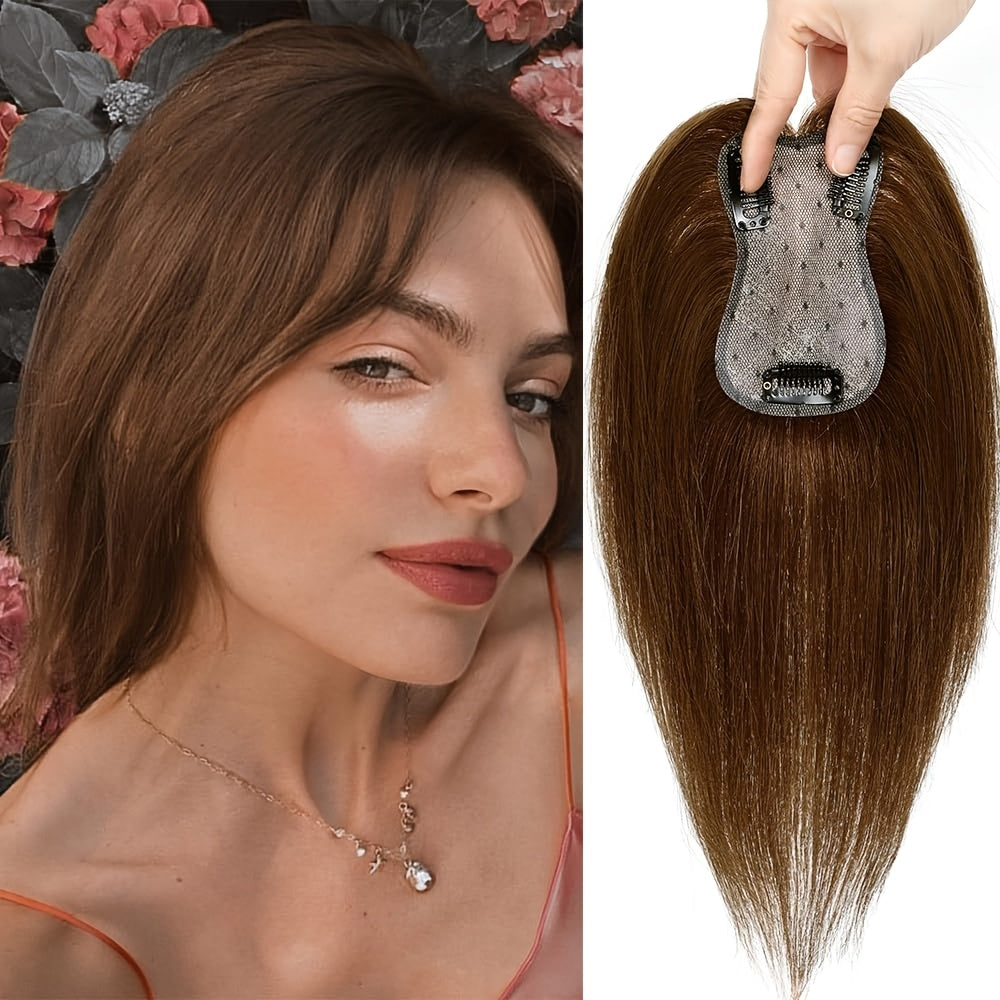3D Real Human Hair Toppers for Women - 165% Density, Straight Hair Pieces with Bangs, Clip-In Middle Part for Thinning Hair - Natural Look, Versatile Styling, Fuller Head Coverage, Hair Accessories