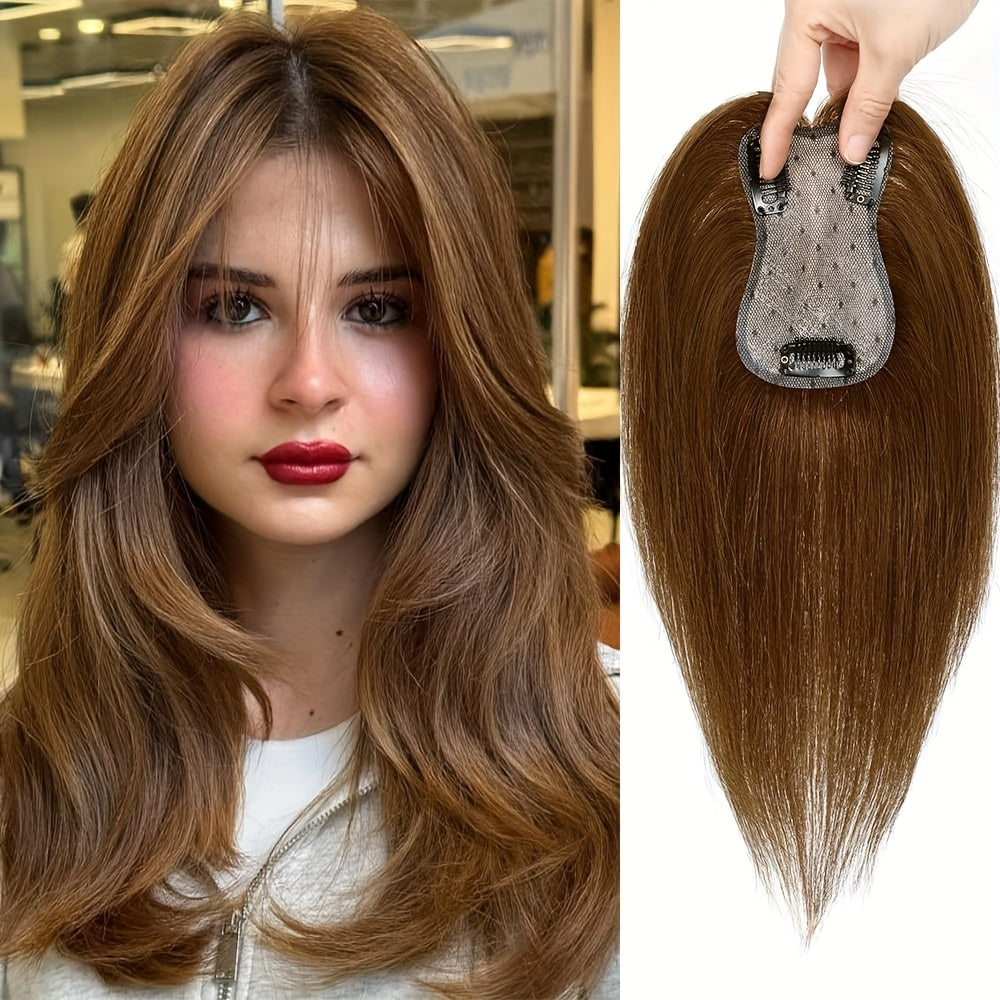 3D Real Human Hair Toppers for Women - 165% Density, Straight Hair Pieces with Bangs, Clip-In Middle Part for Thinning Hair - Natural Look, Versatile Styling, Fuller Head Coverage, Hair Accessories