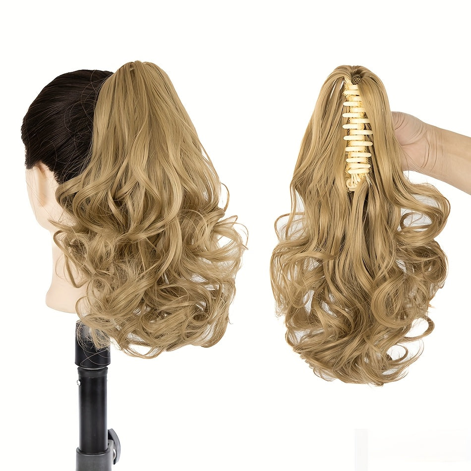 Claw Clip Wavy PonyTail Extension for Women 12 Inch Curly Wave Hair Elegant Flower Design Body Wave Pony Tail Soft Hair
