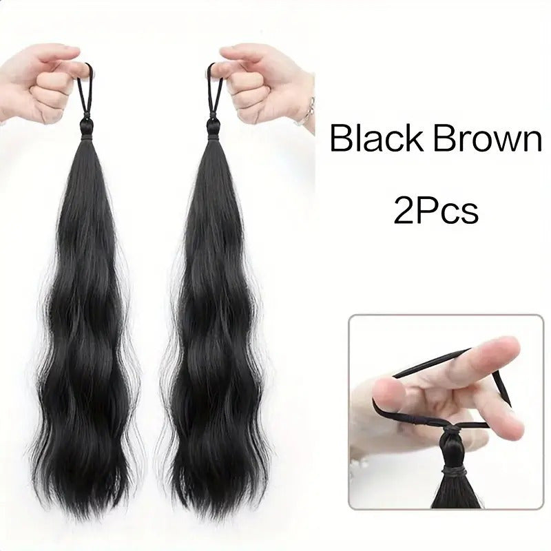 A Set of Two Long Wavy Ponytail Wig Pieces for Women, Complete with Rubber Bands And Elastic Hair Ties, Ideal for Different Hairstyles, Including Wigs And Extended Ponytails, Suitable for All Hair Types