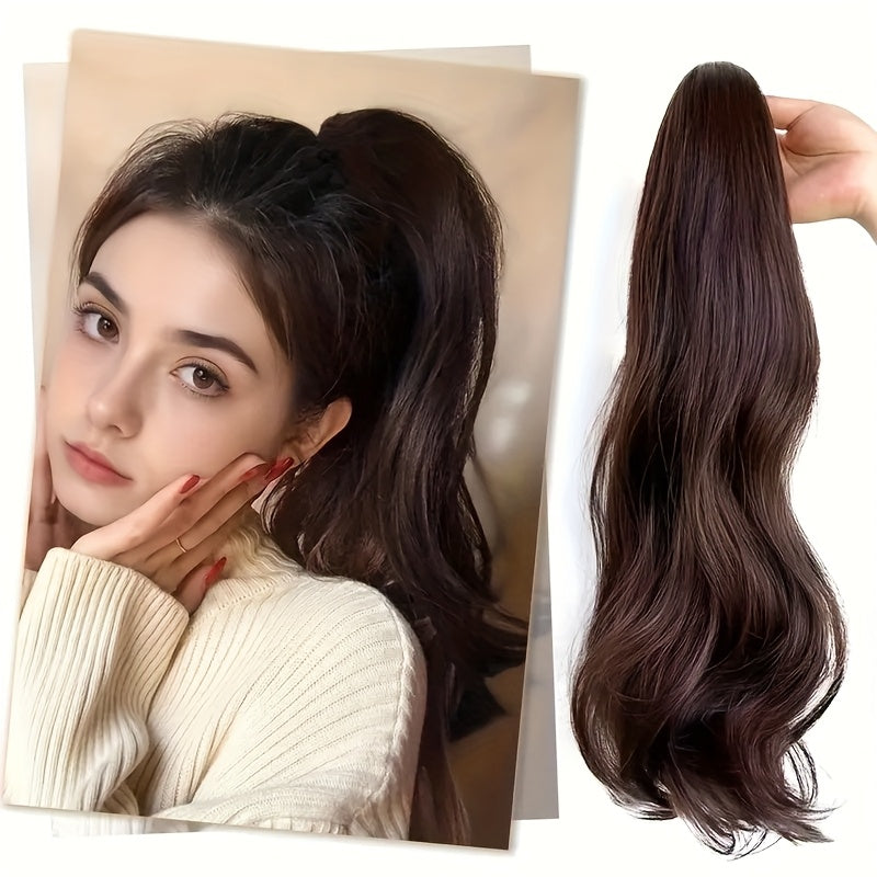 A Stylish Wig Featuring Long, Curly Hair with a Detachable Braid, Perfect for an Elegant Ponytail. This Internet-Famous High Ponytail Wig Showcases Long Hair with Voluminous Waves And A, Fluffy Braid