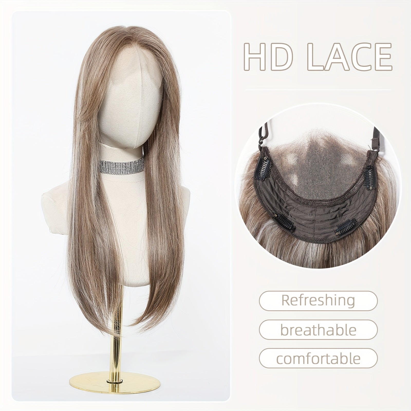 Luxury 6*6Inch Front Lace Hair Topper 100% High Quality Synthetic Lace Hair Topper for Woman Clip-In Hair Extensions Increase Hair Volume 24Inch Long Hair Versatile for Ladies Wear Firmly-with Adjustment Strap