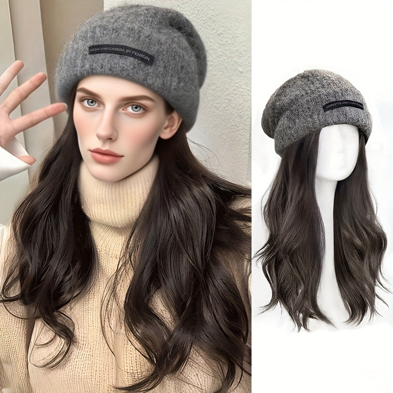 A Stylish And Casual Hat for Winter And Autumn That Combines a Wig with Long, Curly Hair. This -Looking Full Wig Is, Easy to Care For, And Provides Warmth And Comfort, Making It Ideal for Everyday Outdoor Activities