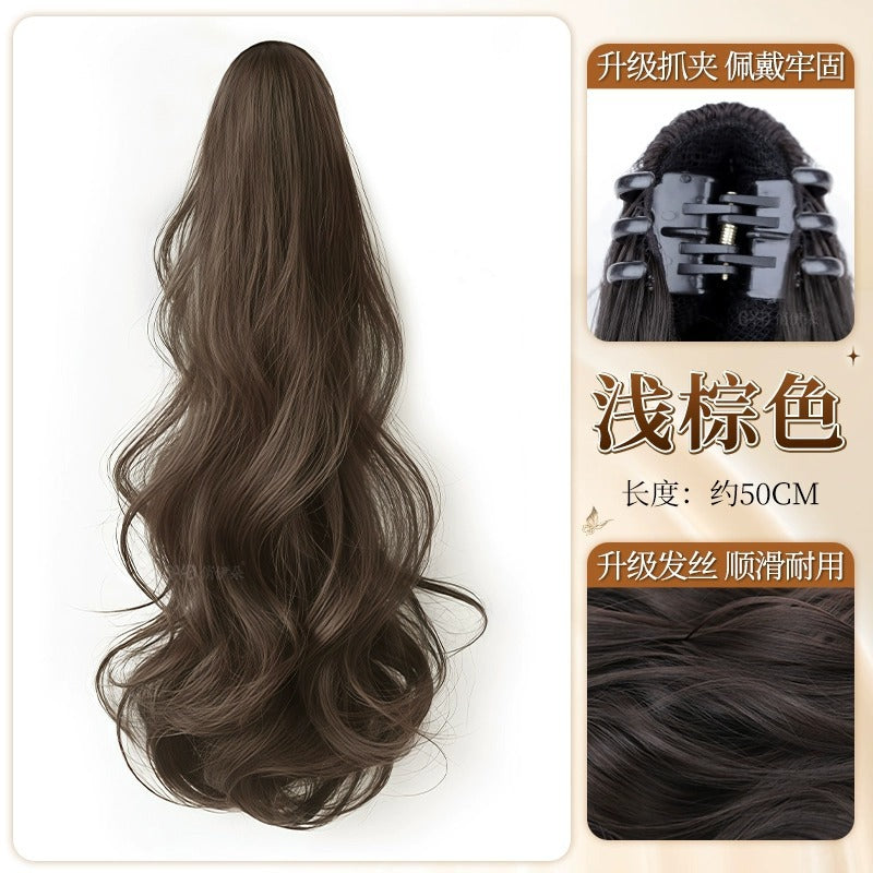 Women's Wig Claw Clip Big Wave High Ponytail Realistic Hair Medium Long Ponytail Natural Fluffy Braid Curly Hair