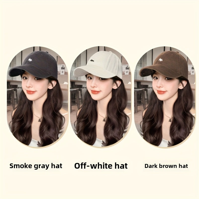 Wig Hat Integrated Full Head Cover Little Fox Baseball Cap Curly Big Wave Fluffy Natural Looking Hair Volume Wig Set