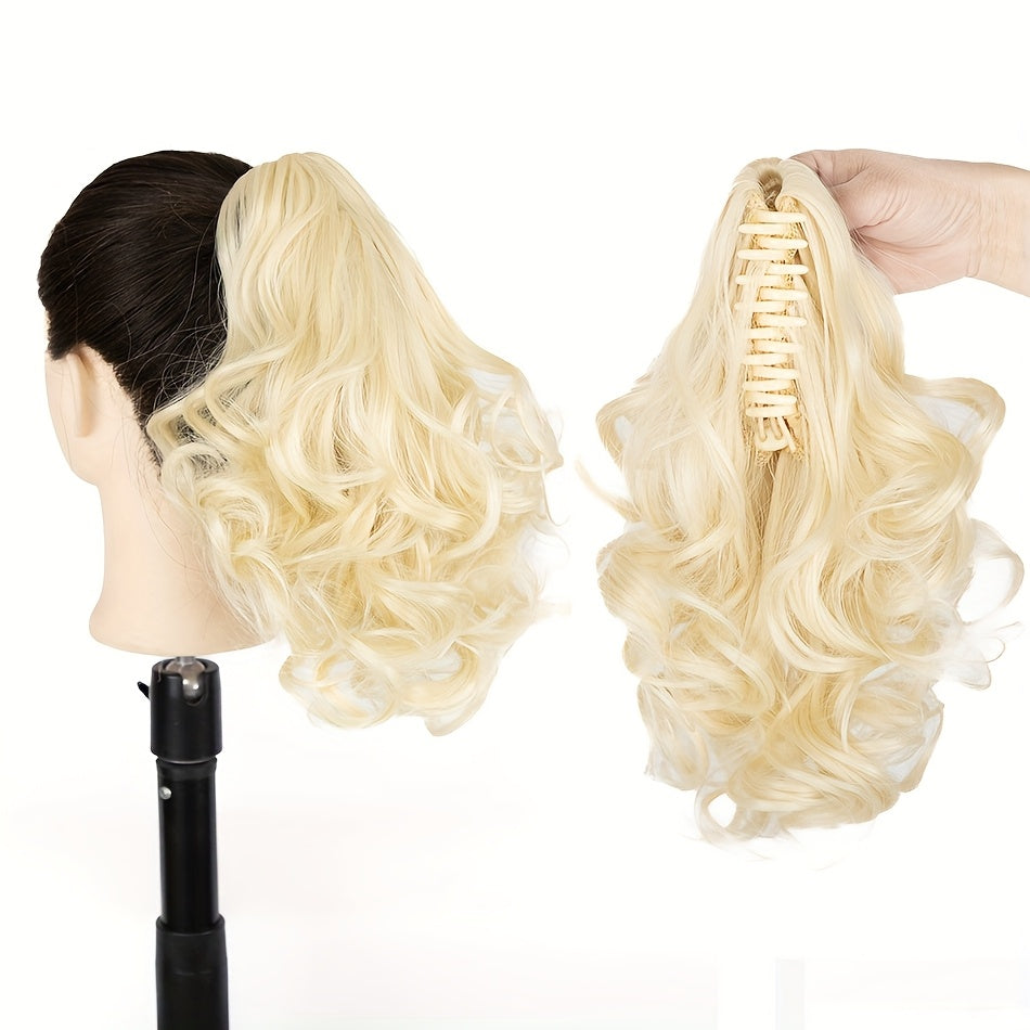 Claw Clip Wavy PonyTail Extension for Women 12 Inch Curly Wave Hair Elegant Flower Design Body Wave Pony Tail Soft Hair