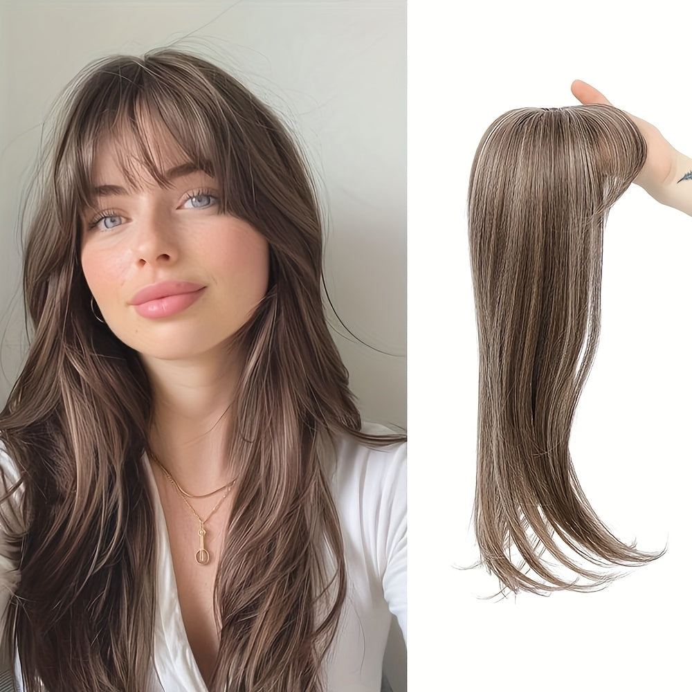 Women'S Hair Toppers for Thinning Hair, 18-Inch Clip-In Pieces with Middle Part Bangs, Straight Synthetic Wig Toppers