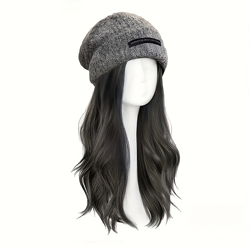 A Stylish And Casual Hat for Winter And Autumn That Combines a Wig with Long, Curly Hair. This -Looking Full Wig Is, Easy to Care For, And Provides Warmth And Comfort, Making It Ideal for Everyday Outdoor Activities