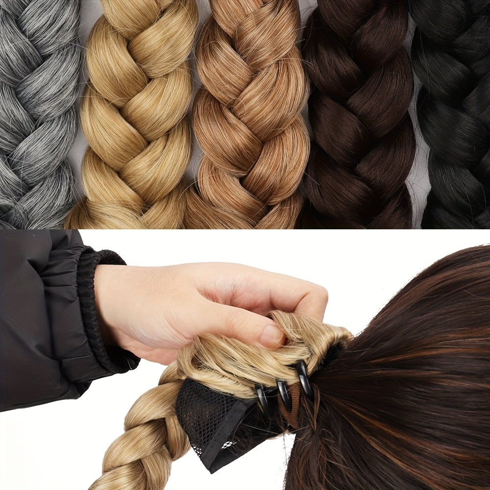 A Ponytail Resembling a Scorpion'S Tail, Featuring Tightly Twisted And Straightened Braids, with Hand-Woven Hair Extensions Added to The Ponytail