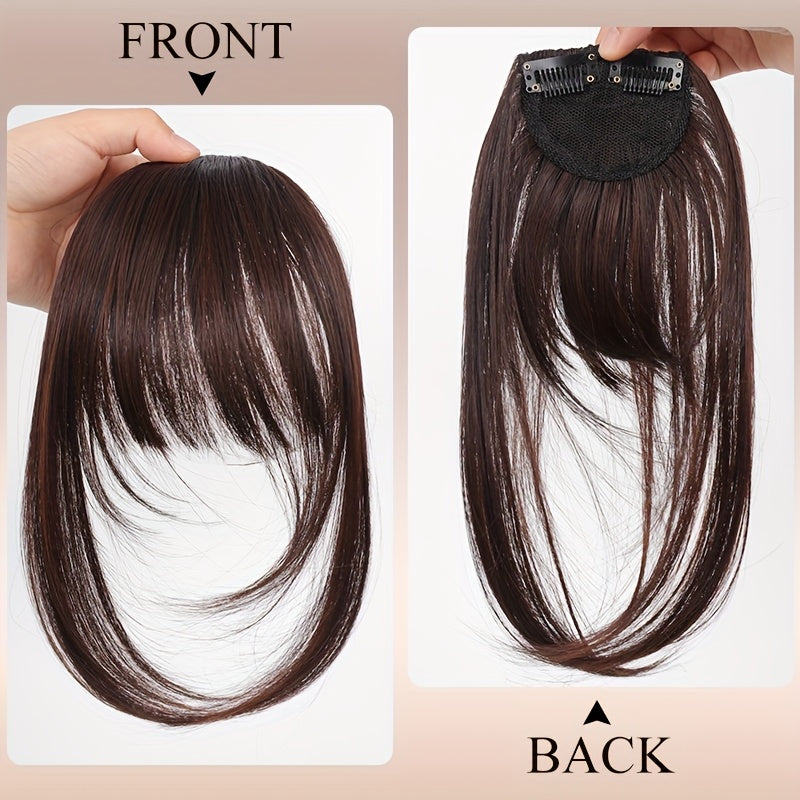 CIVRIE 12 Inch Long Synthetic Manga Air Bangs with Clip - Straight Brown Hairpiece for Women, Easy Clip-In Temporary Hairstyle for All Light Beige Tones, Kawaii Hair Clips, Quick Hair Transformation, Secure Attachment, Daily Wear Accessory