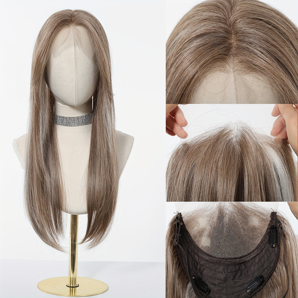 Luxury 6*6Inch Front Lace Hair Topper 100% High Quality Synthetic Lace Hair Topper for Woman Clip-In Hair Extensions Increase Hair Volume 24Inch Long Hair Versatile for Ladies Wear Firmly-with Adjustment Strap