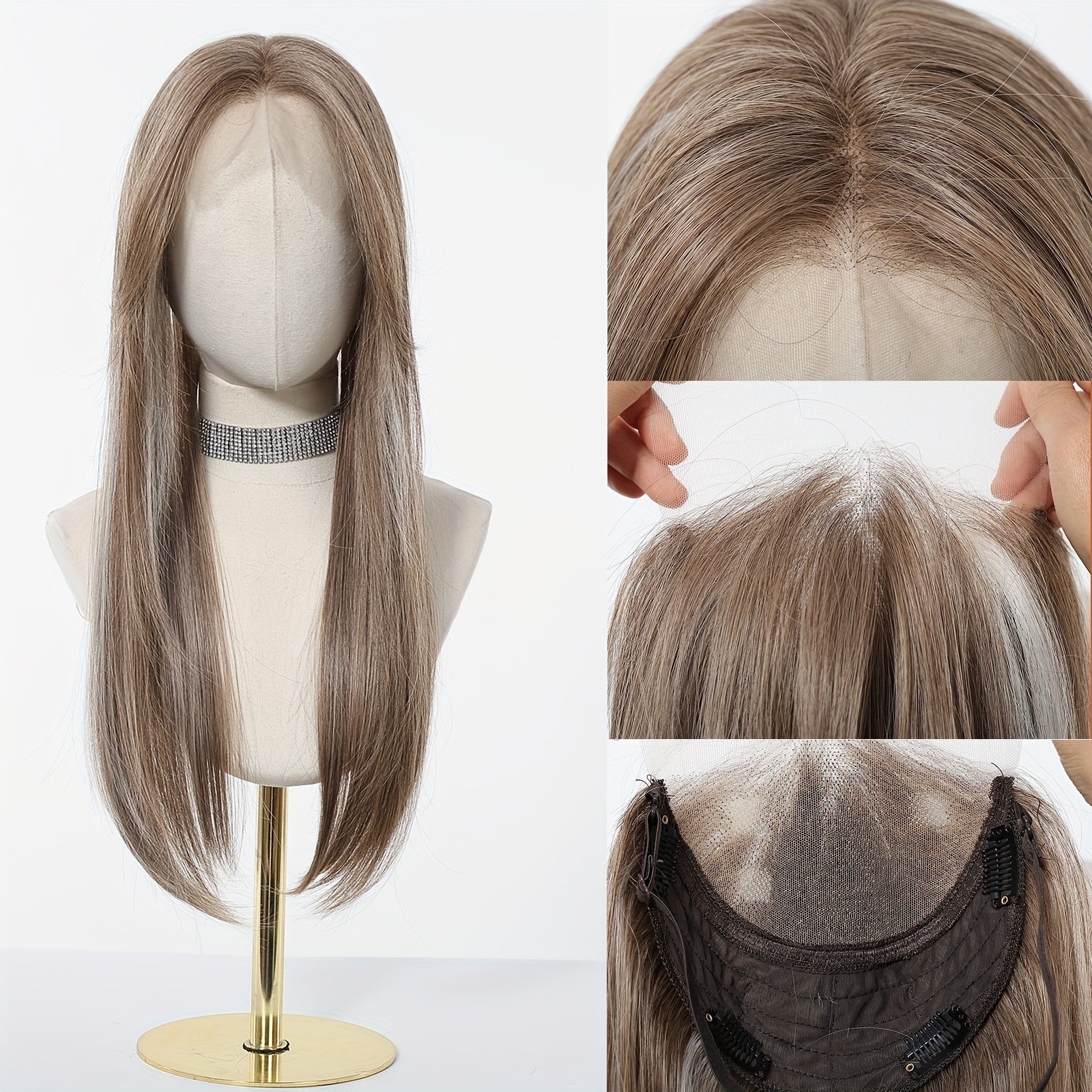 Luxury 6*6Inch Front Lace Hair Topper 100% High Quality Synthetic Lace Hair Topper for Woman Clip-In Hair Extensions Increase Hair Volume 24Inch Long Hair Versatile for Ladies Wear Firmly-with Adjustment Strap