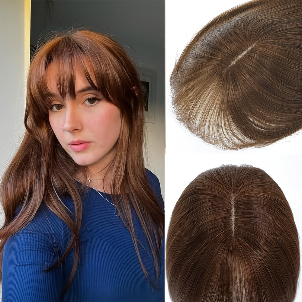 3D Real Human Hair Toppers for Women - 165% Density, Straight Hair Pieces with Bangs, Clip-In Middle Part for Thinning Hair - Natural Look, Versatile Styling, Fuller Head Coverage, Hair Accessories